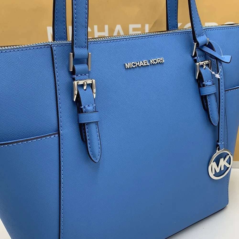 MICHAEL KORS Jet Set Large Crossgrain Leather Top-Zip Charlotte Tote Bag NWT